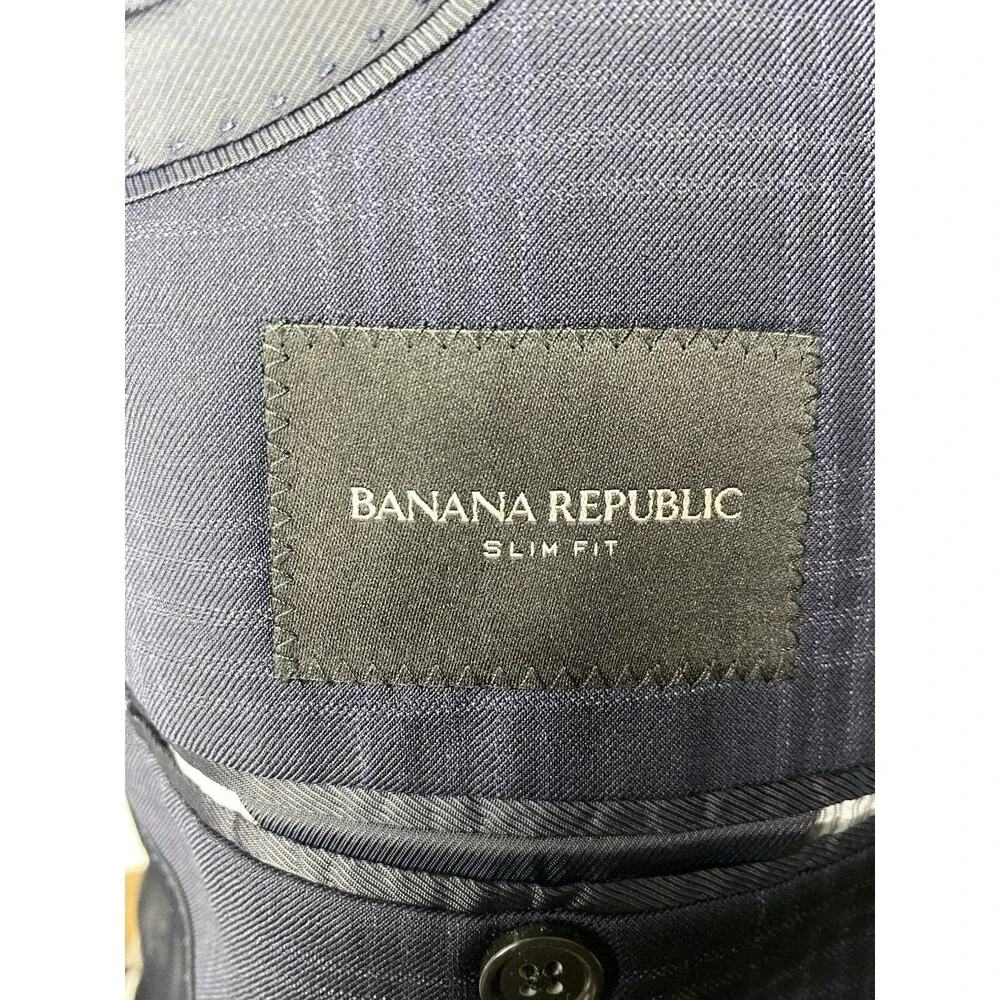 NEW Banana Republic Mens Blazer 40R Slim Fit Navy Plaid Marzotto Super 100s Wool
